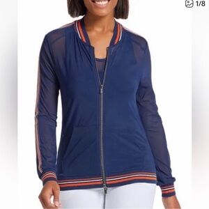 Anatomie Monica NWT Sheer Zip Jacket Navy Blue Size Small